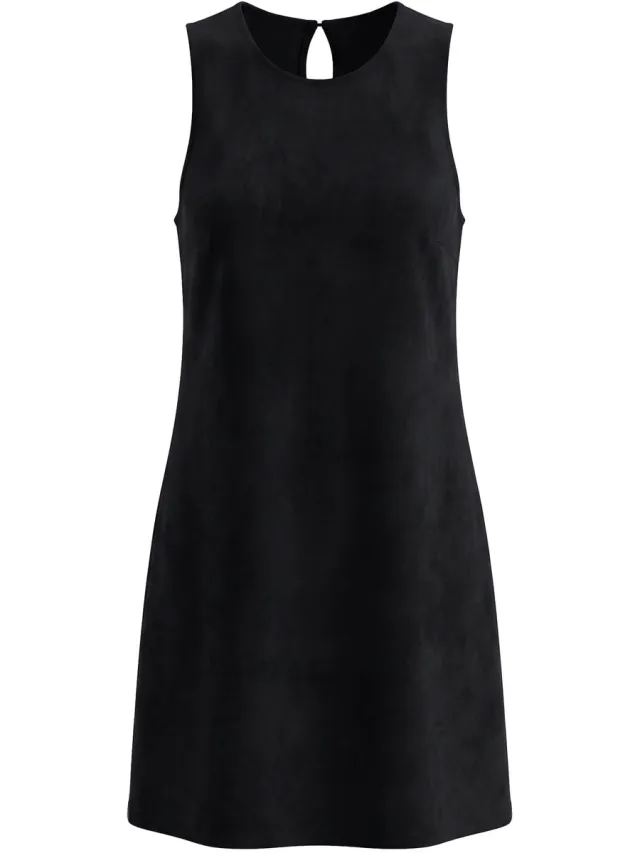 Studio Untold Dames - Suède jurk loose shape ronde hals - Zwart - Maat 50+