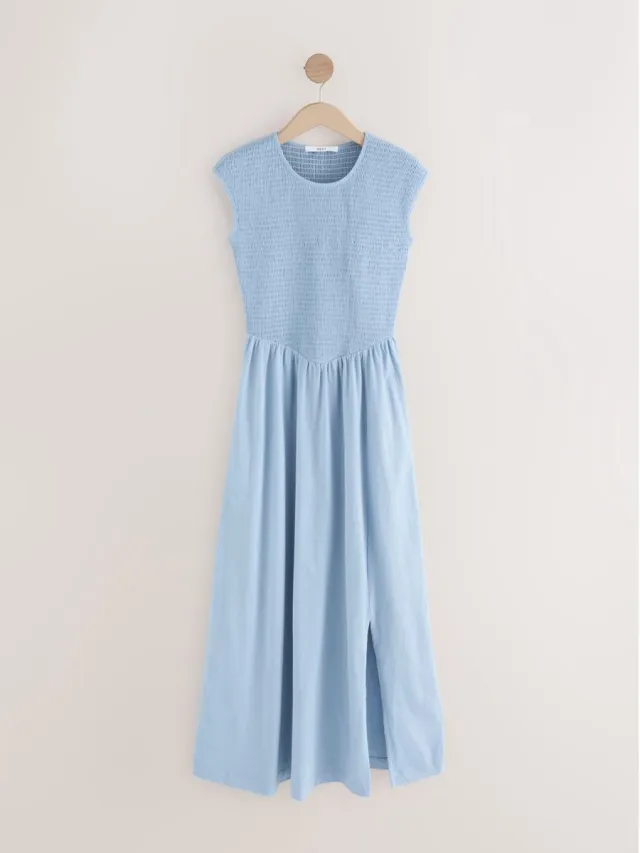 Next Dames - Midi-jurk met kapmouwtjes en gerimpelde jersey body - Blauw Chambray Blue