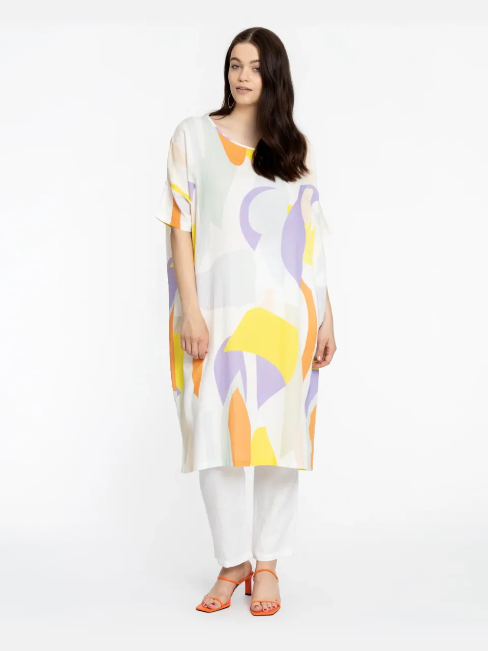 Yoek Flowly jurk met grafische print wit, foto 2