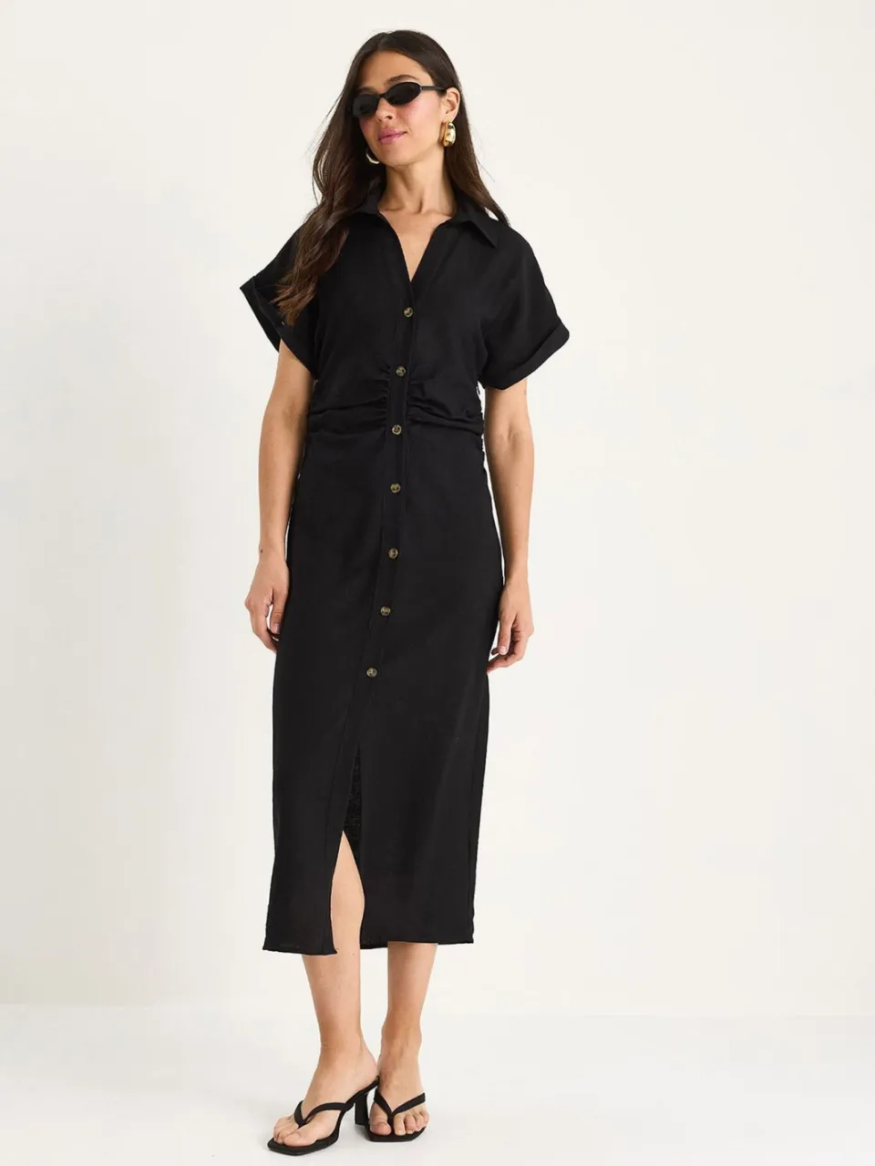 Bianco Lucci V-hals Midi-jurk met knoopsluiting zwart, foto 2