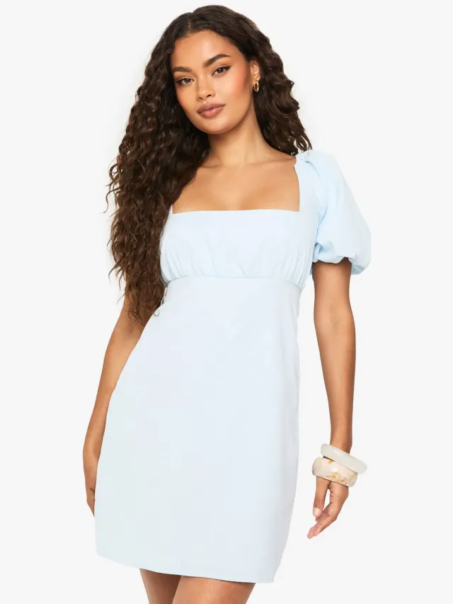 boohoo Dames Pufmouw Mini Jurk Lichtblauw