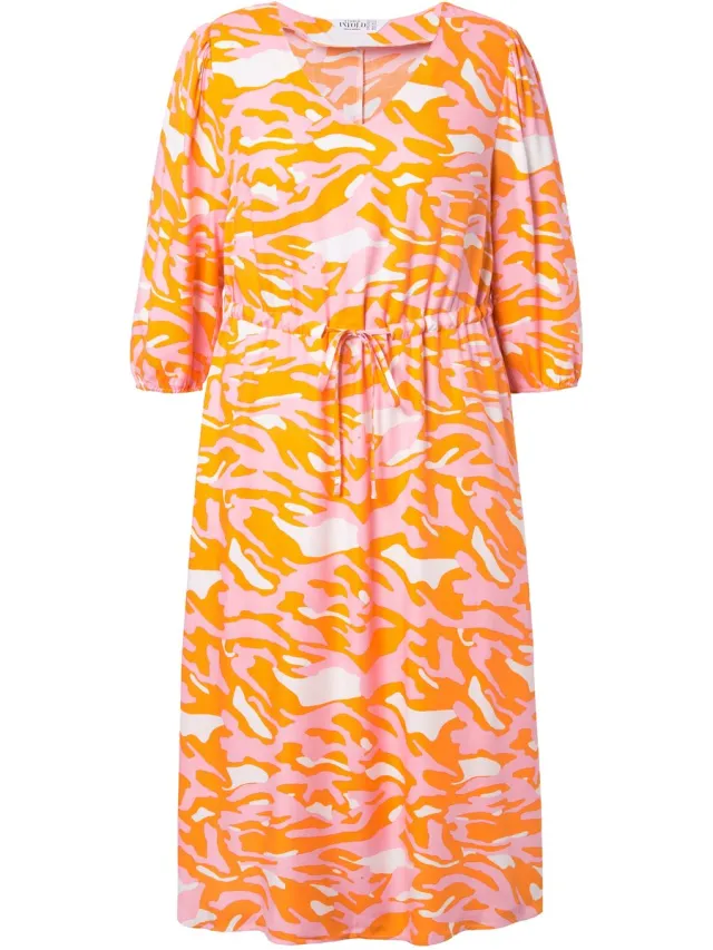 Studio Untold Dames - Midi-jurk A-lijn color zebraprint 3/4-mouw - Pompoen - Maat 42+