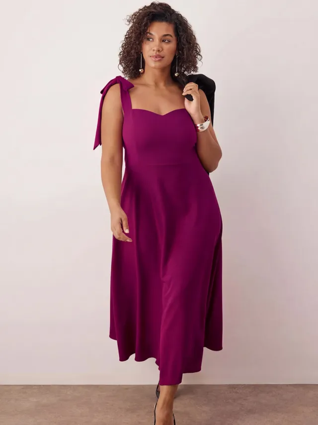 Trendyol Curve Dames Paars Effen Maxi Mouwloos Stijlvol/Avond A-lijn Grote maten Jurk Rood