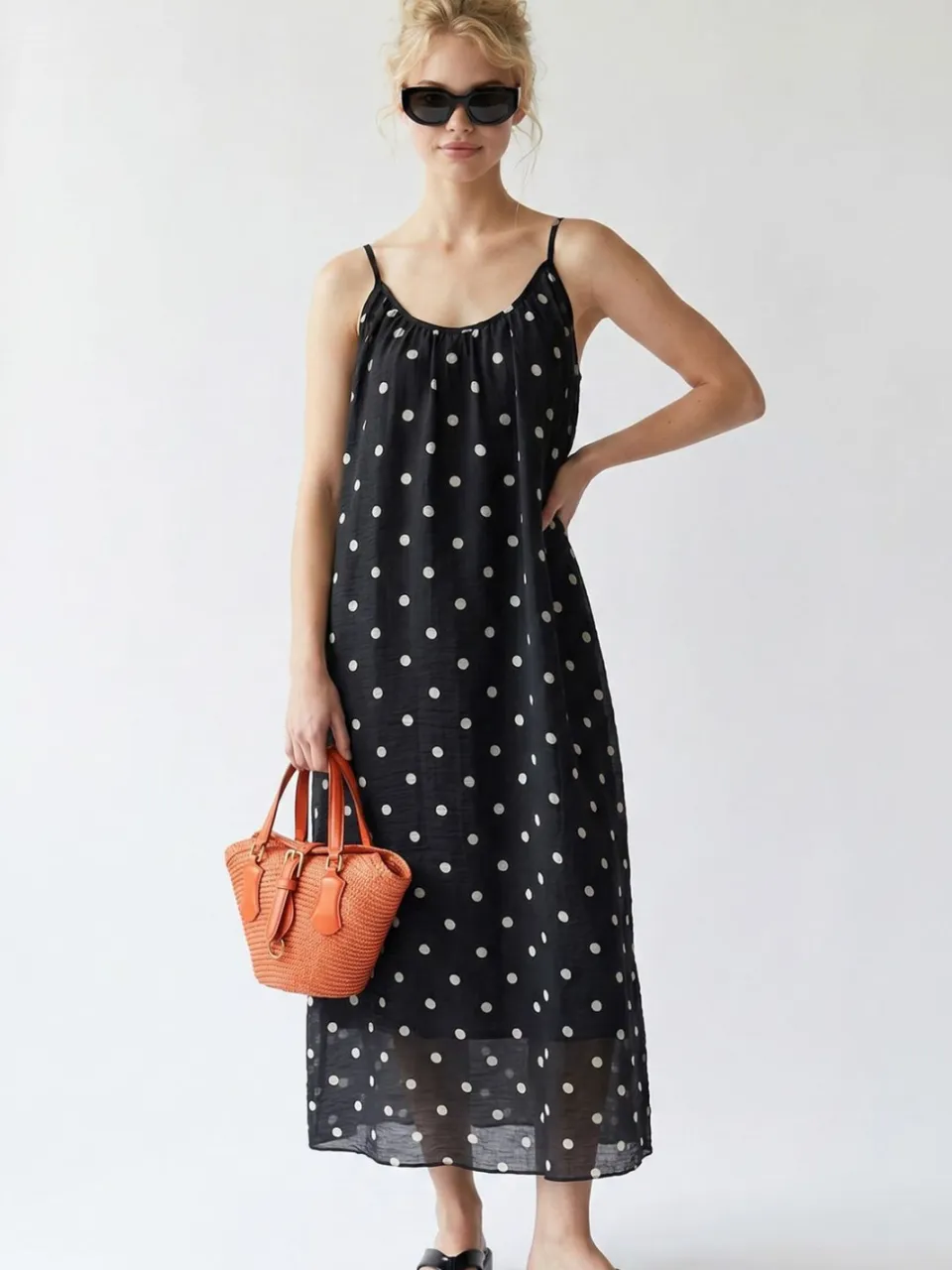 Mixray Polkadot A-Lijn Maxi Jurk zwart, foto 2