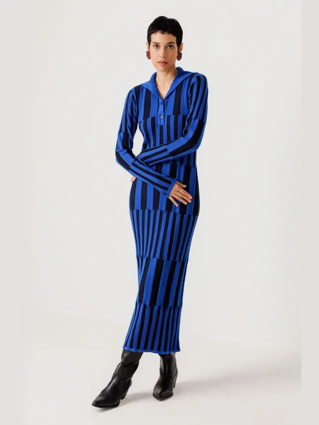 Skfk dames vegan Gebreide Jurk Jare Blauw Donkerblauw