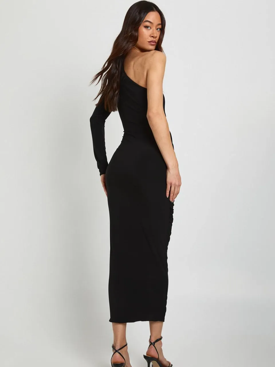 boohoo Dames Lange Asymmetrische Drape Midaxi Jurk zwart, foto 2