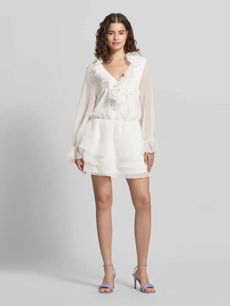 Gina Tricot mini-jurk met ruches en V-hals offwhite, foto 5