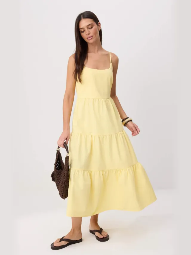 Trendyol TRENDYOLMİLLA Dames Donkerblauw Effen Maxi Mouwloos Casual Skater Jurken Geel