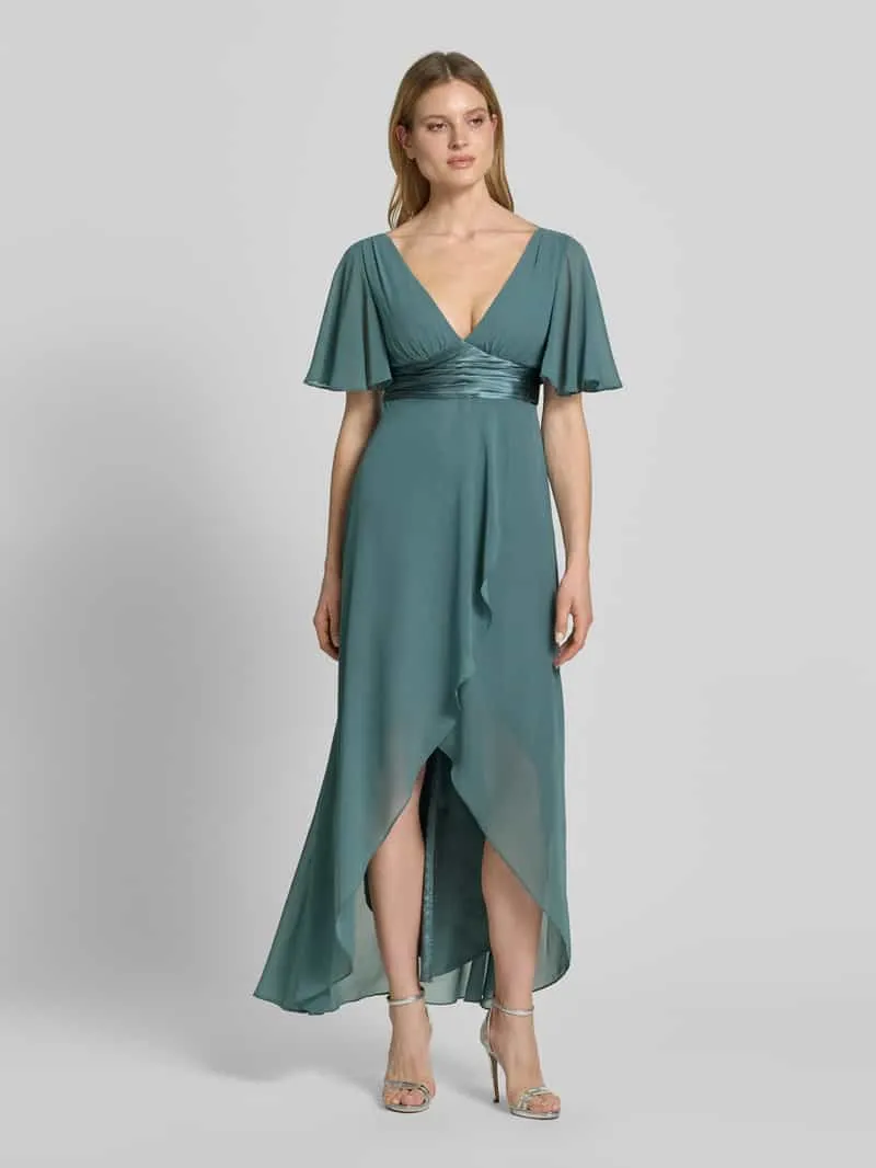 Jake*s Cocktail midi-jurk van chiffon met diepe V-hals rietgroen gemêleerd