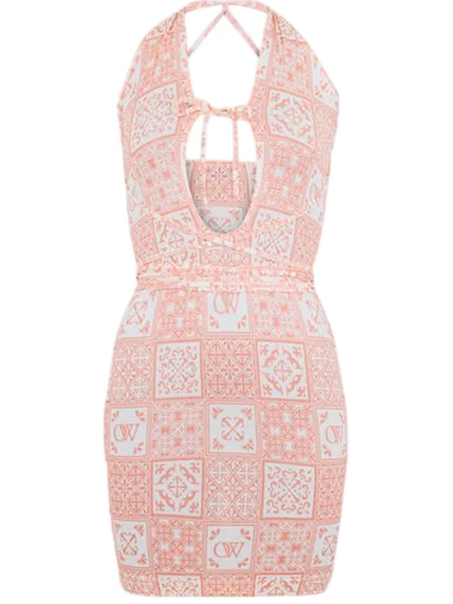 Off-White Off White Mini-jurk met bandana-print voor dames (Roze/Wit)