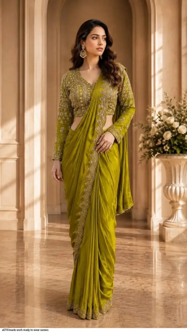 Simhera Threads Green Ready-to-Wear Saree with Embellished Blouse
