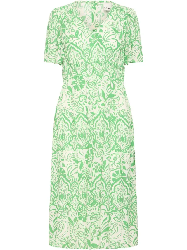 Ichi IHMARRAKECH AOP DR25 - Dames - Midi jurken greenbriar folklore