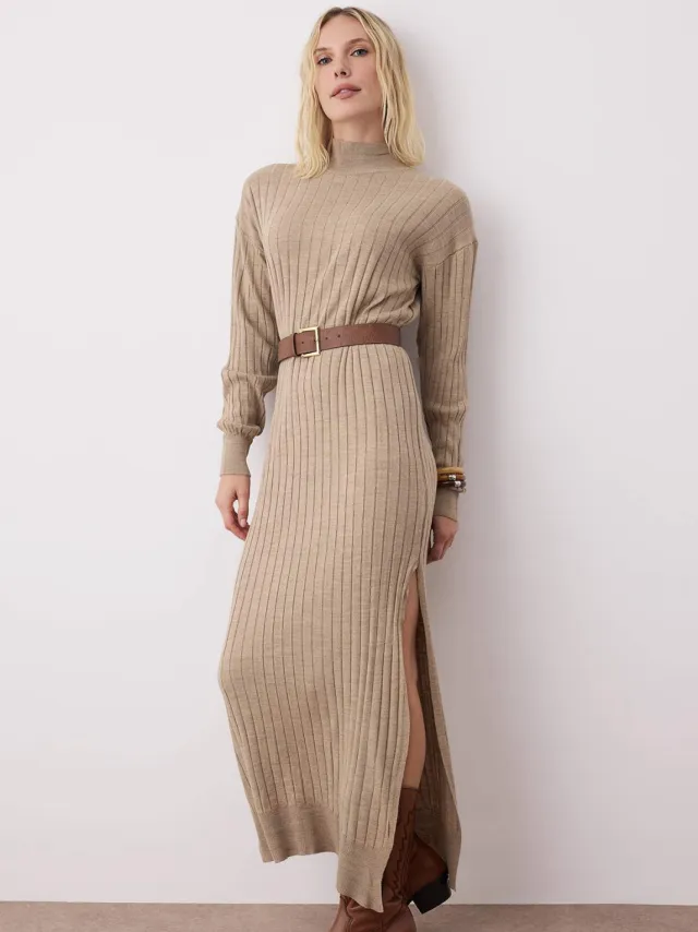 Trendyol TRENDYOLMİLLA Dames Beige Effen Maxi Lang Casual Recht Jurken