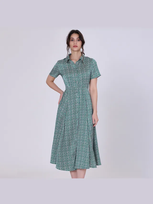 S&J Weekends Vintage grafische printshirtjurk Groen