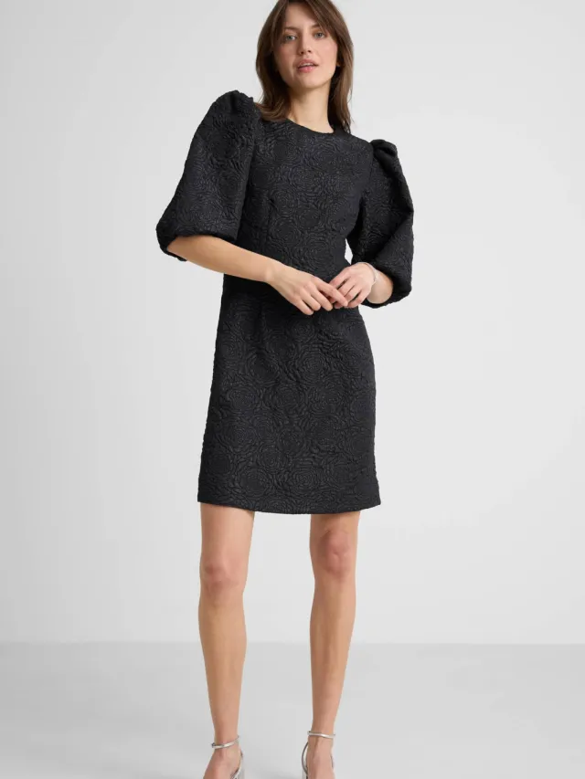 Anytime jacquard mini jurk donkerblauw