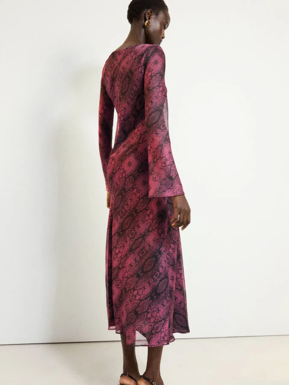 Mango semi-transparante midi A-lijn jurk met dierenprint - roze/zwart, foto 5