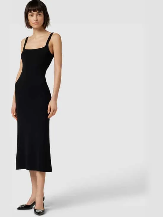 Staud Knie-lange jurk in rib-look Zwart