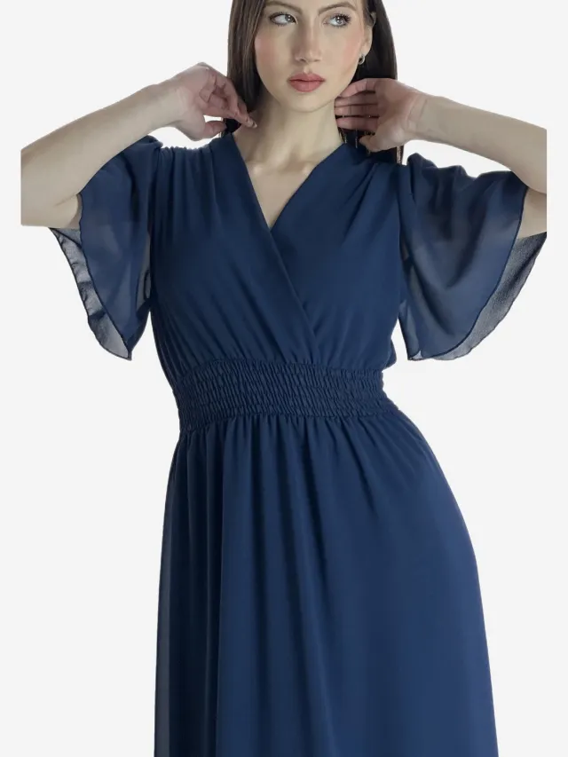 Elara Sommer-Maxikleid mit V-Ausschnitt Navy