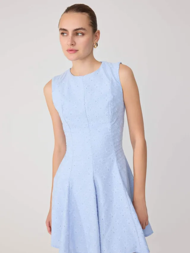 Trendyol TRENDYOLMİLLA Dames Blauw Effen Kort / Mini Mouwloos Casual Skater Jurken