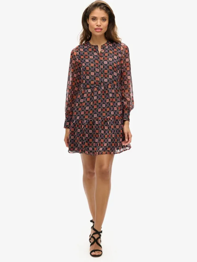 Superdry Gelaagde mini-jurk met lange mouwen - Dames - Jurken geo floral print