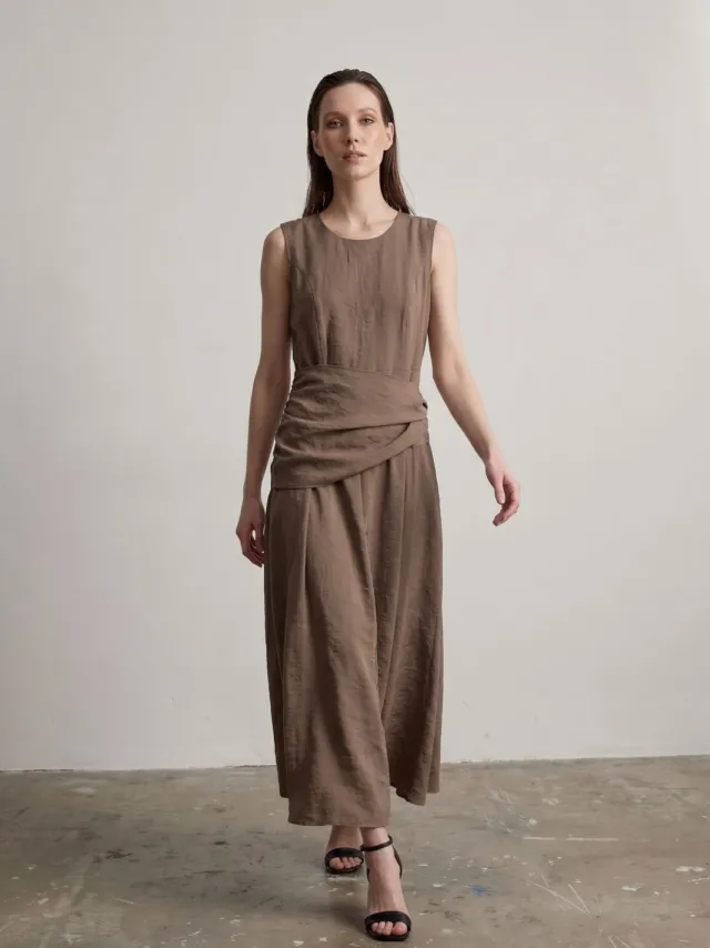MyFashion Mouwloze A-Lijn Midi Jurk mokka