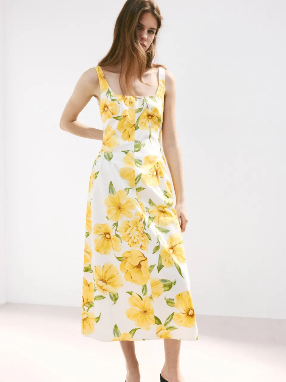Mango gebloemde midi jurk - geel, foto 3