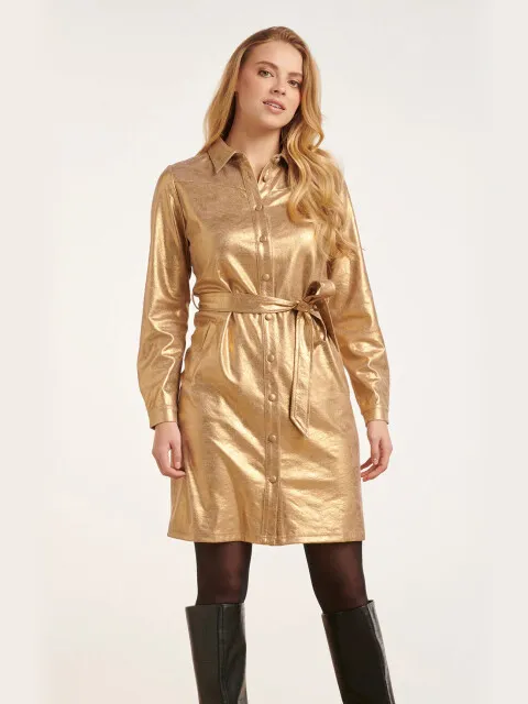 Smashed Lemon 24733 gecoate suedine jurk Goud