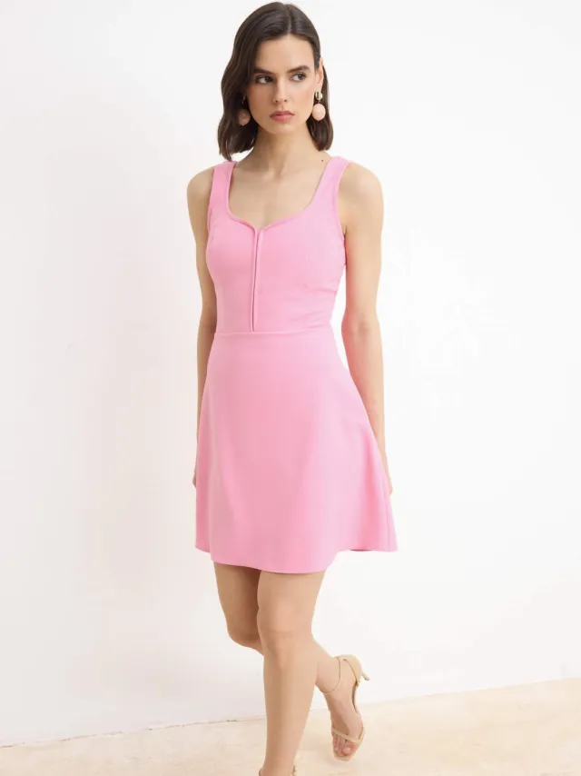 Trendyol TRENDYOLMİLLA Dames Roze Effen Kort / Mini Mouwloos A-lijn Jurken