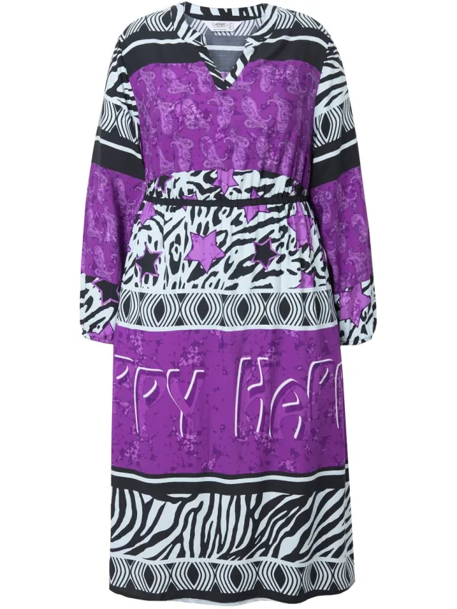 Angel of Style Dames - Midi-jurk A-lijn all-over print elastische taille - Paars