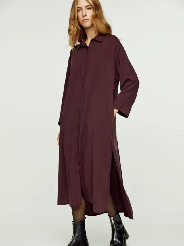 Conquista Bourgondische midi-jurk met zijsplitten Bordeaux