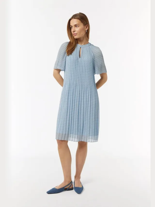 Comma female - Soepel vallende geplooide chiffon jurk met all-over print lichtblauw