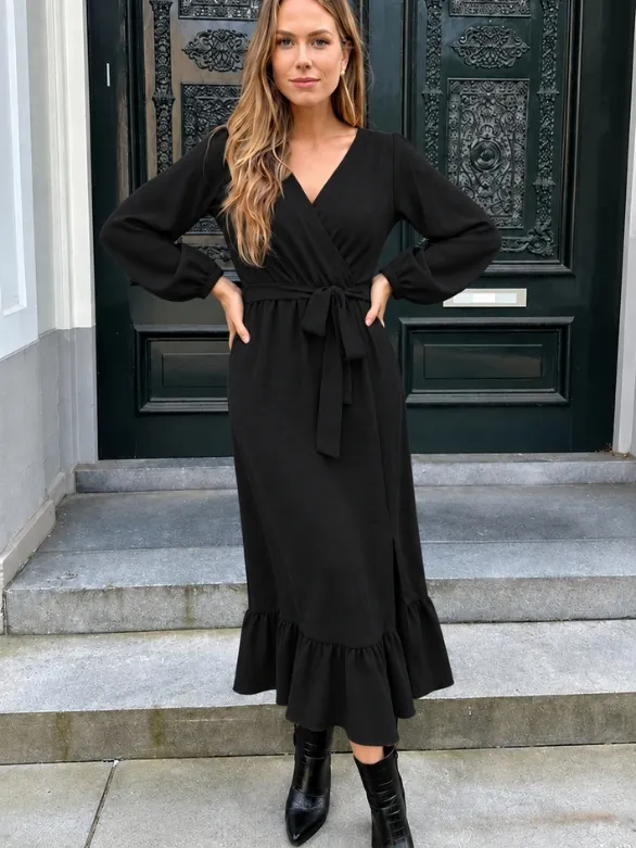 Fashion Musthaves Split Jurk Midi Zwart