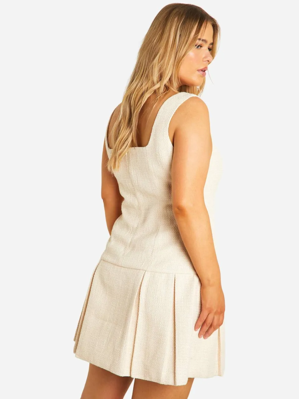 boohoo Dames Plus Boucle Mini Shiftjurk met Geplooide Zoom steen, foto 2