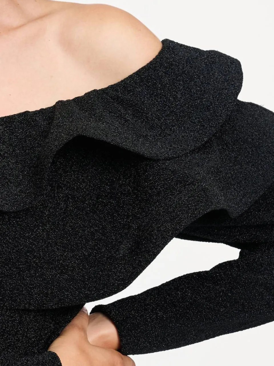POM Amsterdam off shoulder maxi jurk met glitters - zwart, foto 5