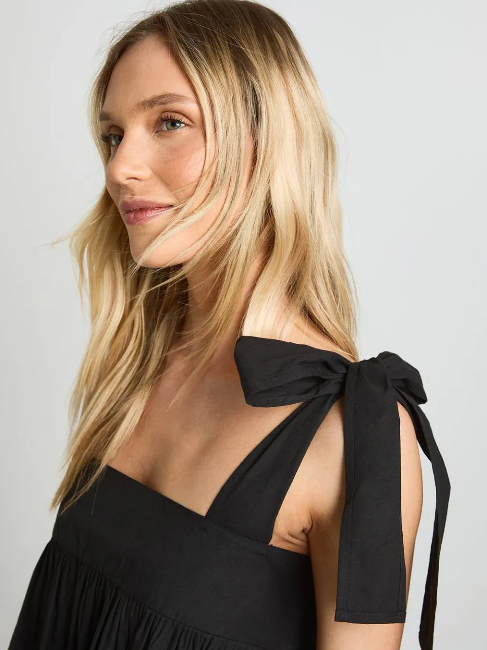boohoo Dames Petite Mini-smock Jurk Met Strikbandjes Op De Schouders zwart, foto 4