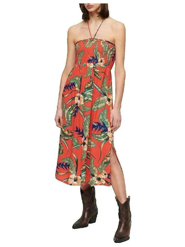 Superdry Jurk Superdry Longue Smocked Midi Beach Multicolour