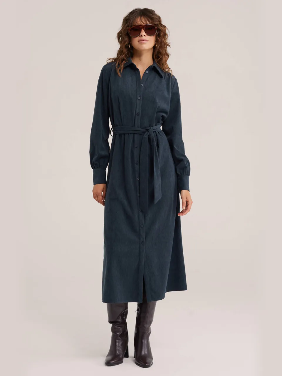 WE Fashion corduroy midi blousejurk met ceintuur - blauw, foto 3
