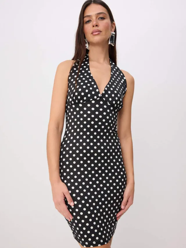 Trendyol TRENDYOLMİLLA Dames Zwart Stippen Kort / Mini Mouwloos Bodycon Jurken