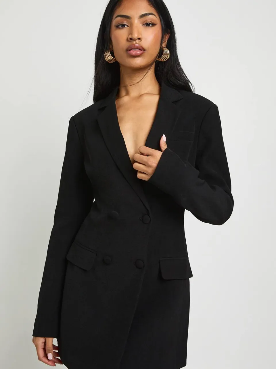 boohoo Dames Kantzoom blazerjurk zwart, foto 4