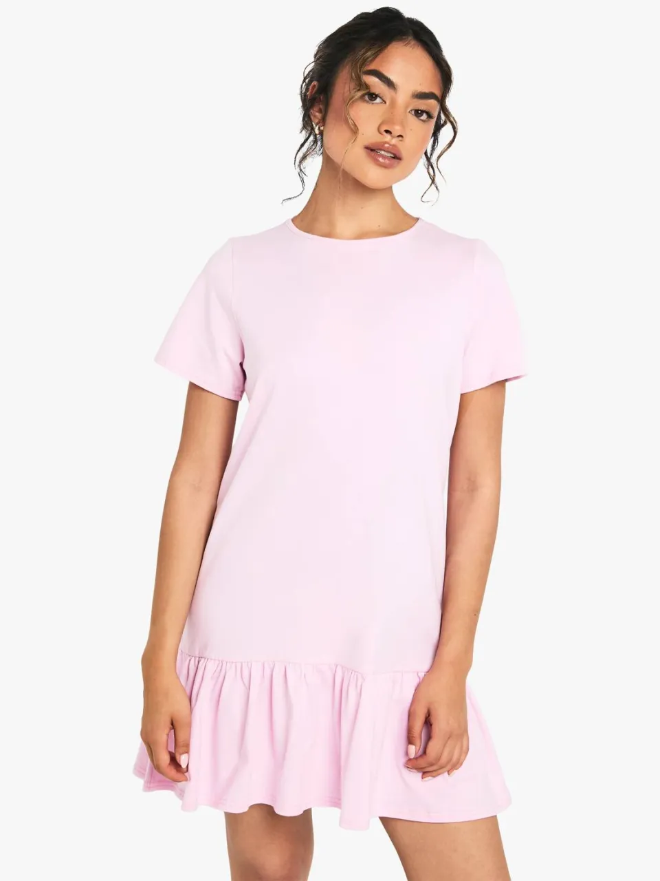 boohoo Dames Katoenen smockjurk met ruches en verlaagde zoom baby roze, foto 2