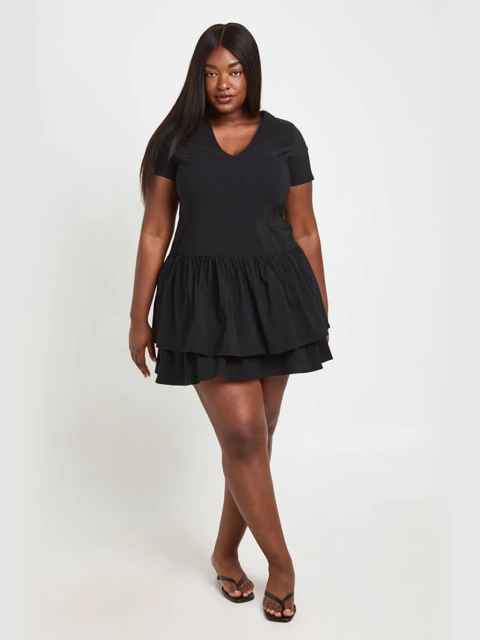 boohoo Dames Plus Bengaline Skater Jurk Met Gelaagde Zoom zwart, foto 3