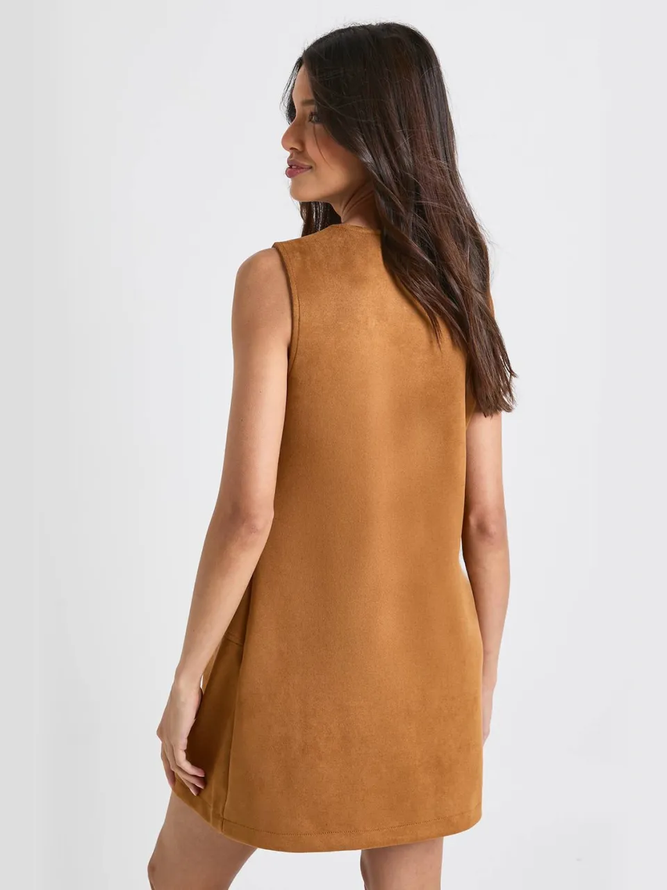 boohoo Dames Nepsuede shiftjurk met panelen tan, foto 3
