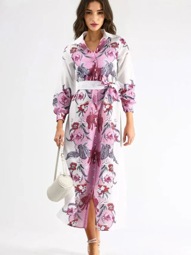 MSN Collection Bloemenriem Midi Jurk Veelkleurig