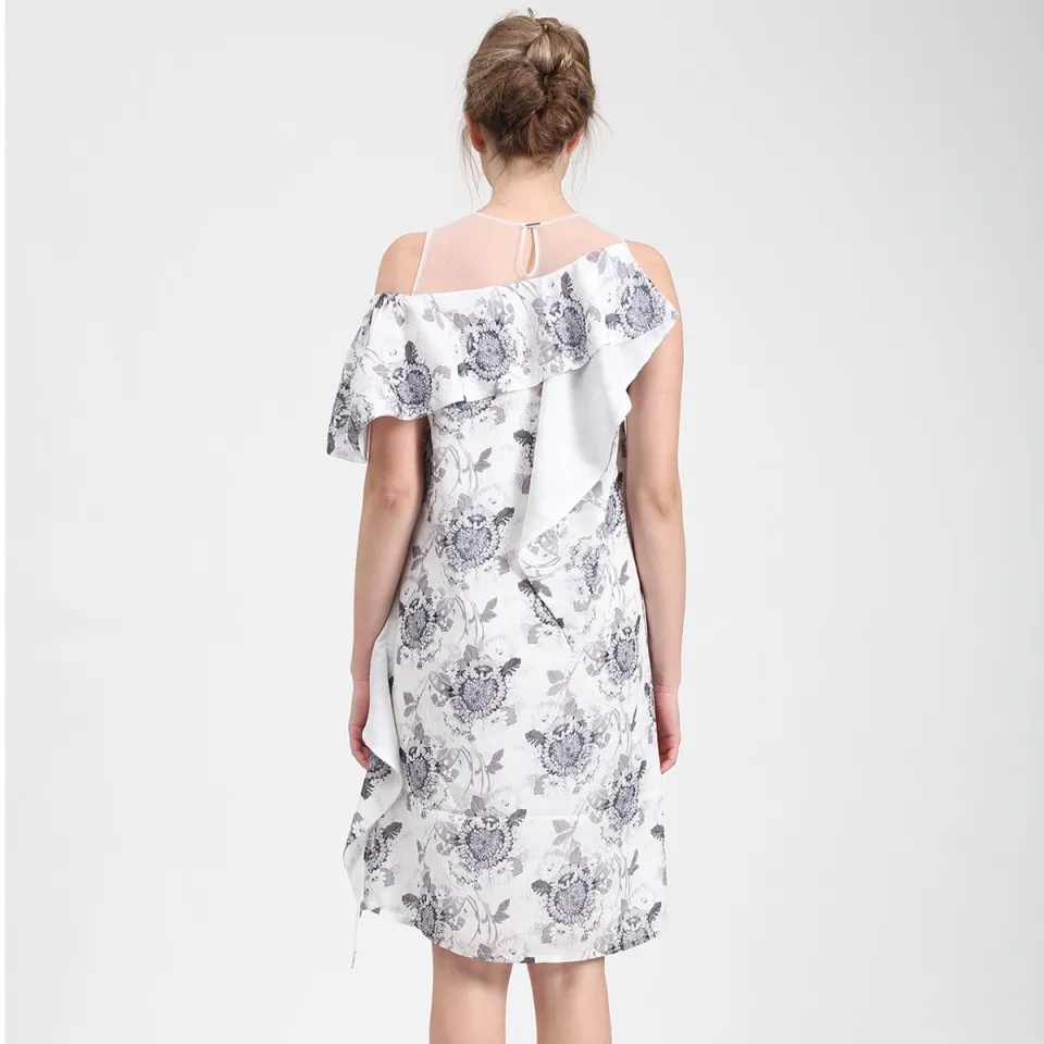 Smart & Joy Asymmetrische bloemenprintjurk hemelsblauw, foto 2