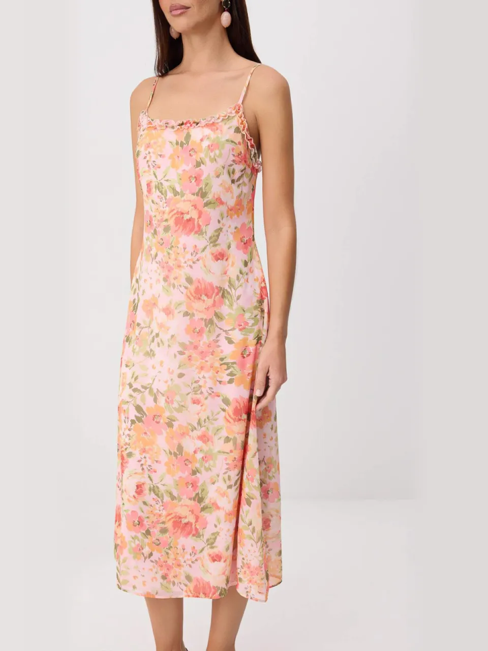 Trendyol TRENDYOLMİLLA Dames Roze Bloemen Midi Mouwloos Recht Jurken, foto 2