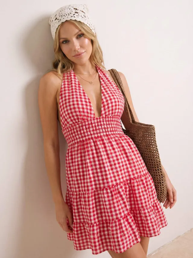 Trendyol TRENDYOLMİLLA Dames Rood Mini Mouwloos Strandkleding Regular fit Strandjurken