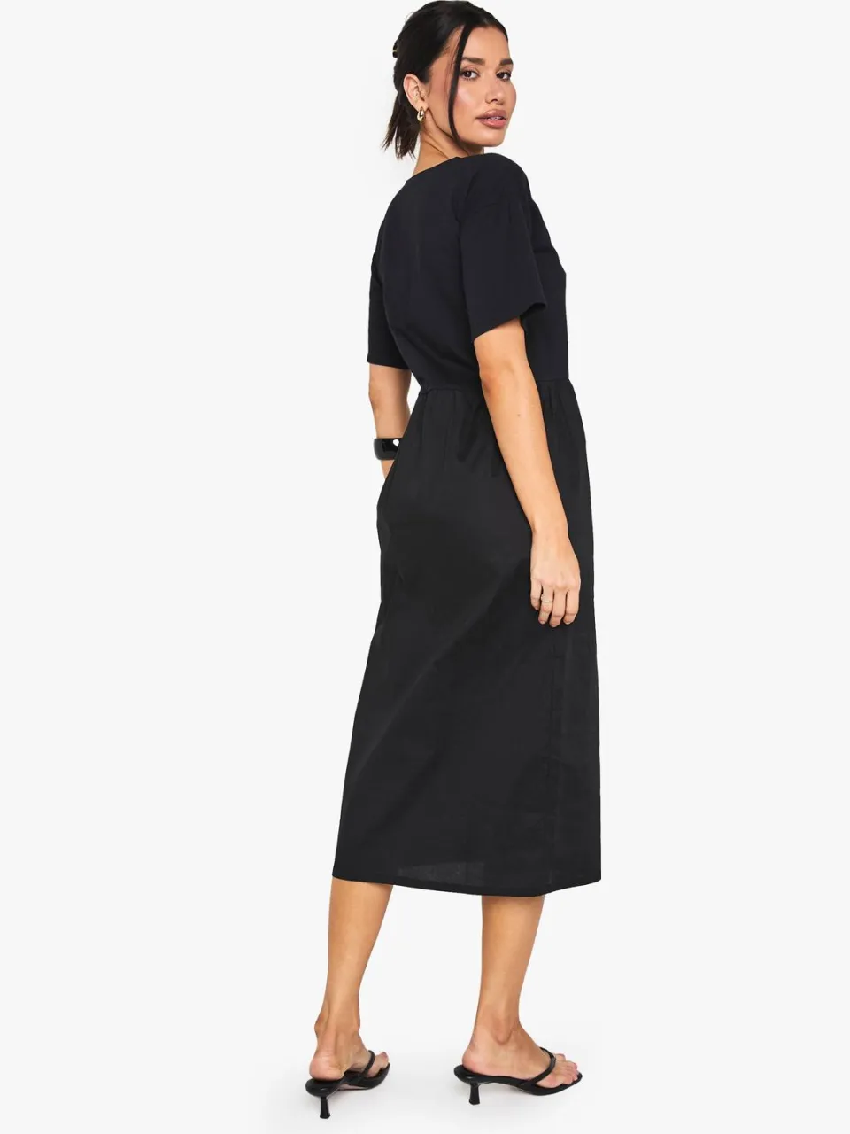 boohoo Dames Lange Jersey Katoenmix Smockjurk zwart, foto 2