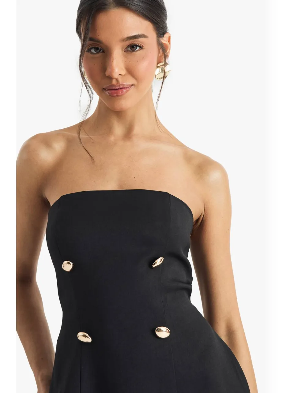 boohoo Dames Op, gestructureerde mini-jurk met knoopdetail zwart, foto 3
