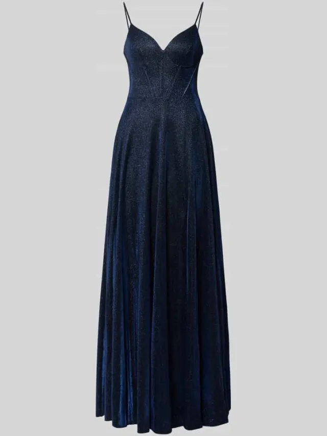 LUXUAR FASHION Glanzende avondjurk met V-hals marineblauw, foto 2