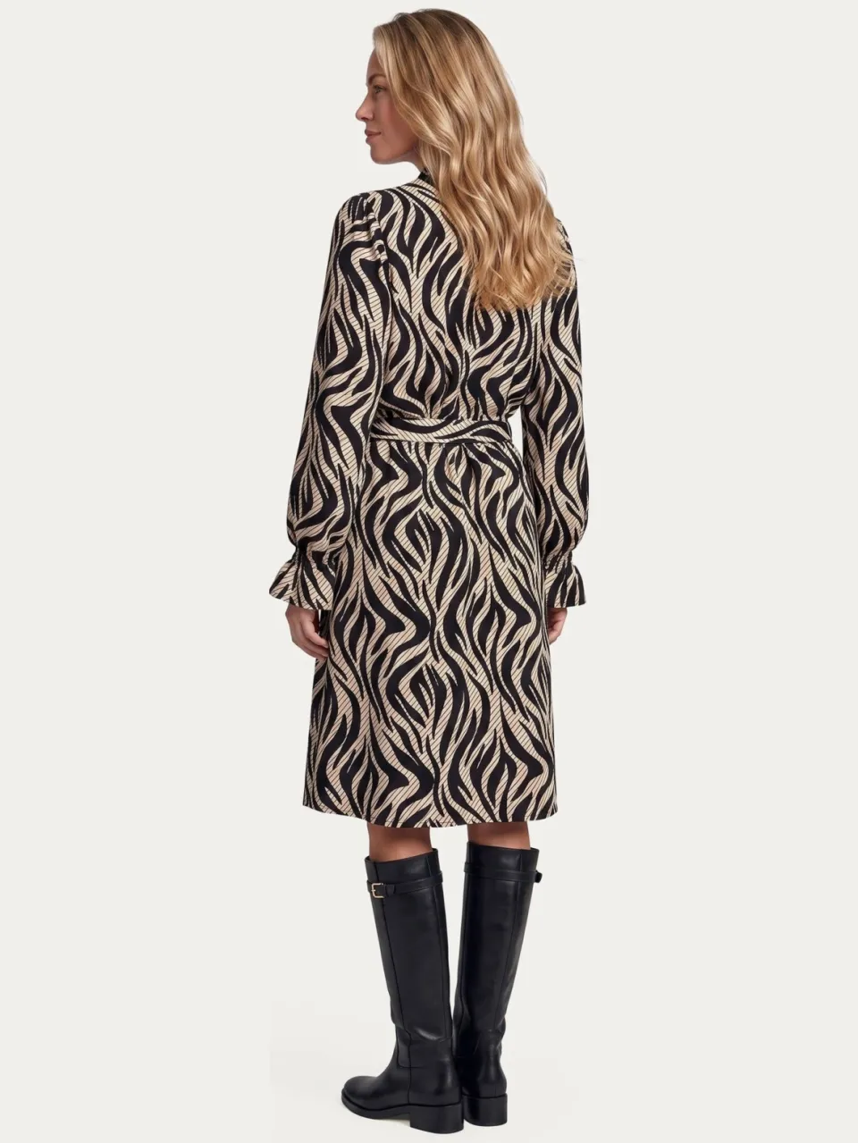 G-Maxx midi jurk met ceintuur en zebraprint - zwart, foto 3